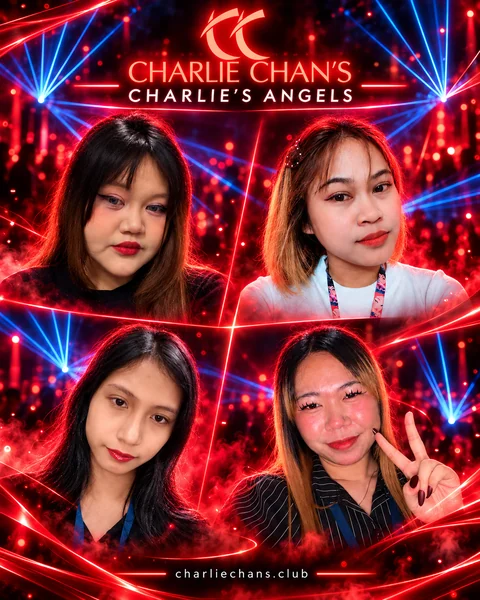 Charlie's Angels with red blue nightclub lighting